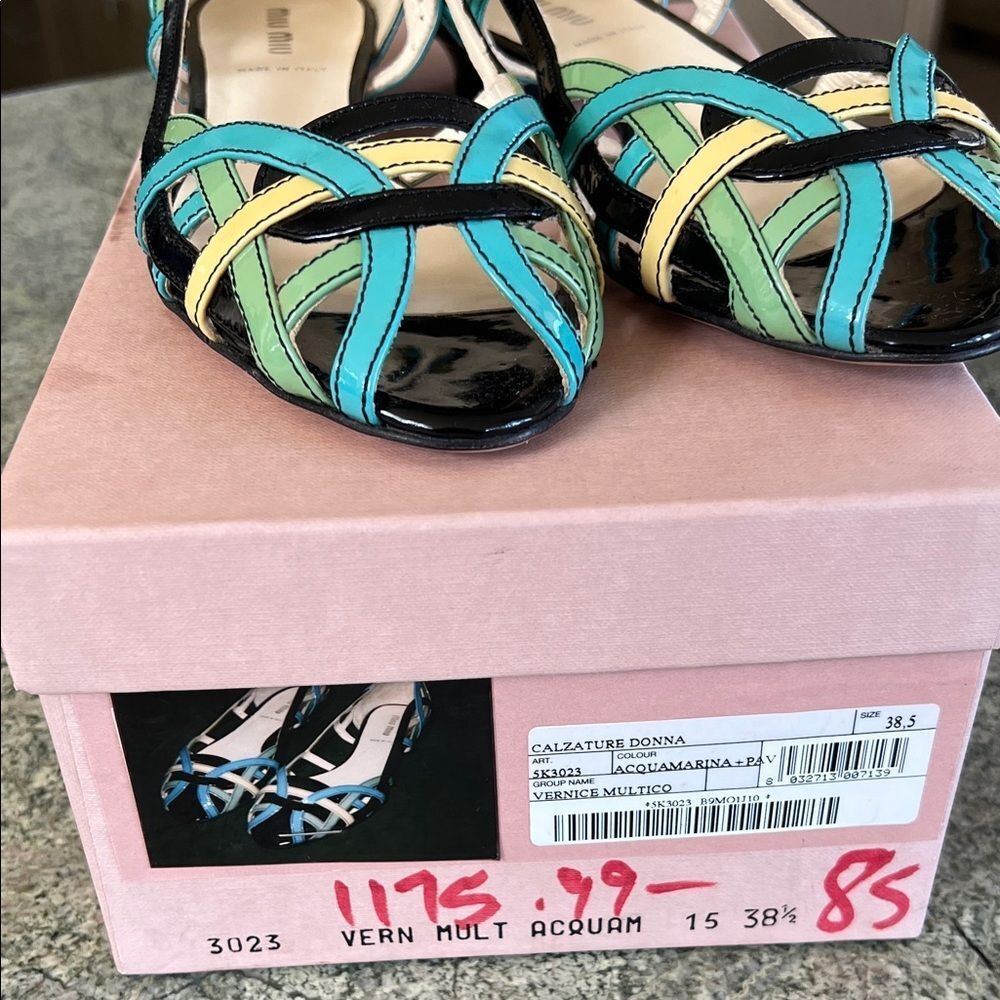 New vintage Miu Miu Black and Multicolor Strappy Heels - Picture 6 of 8